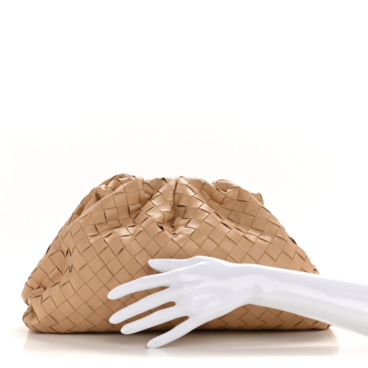 Bottega Veneta Nappa Maxi Intrecciato The Pouch Oversized Clutch Almond