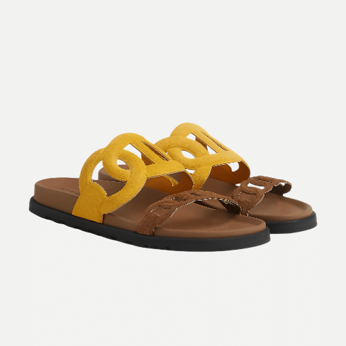 Hermes Extra Sandal Jaune Topaze / Brun Fume