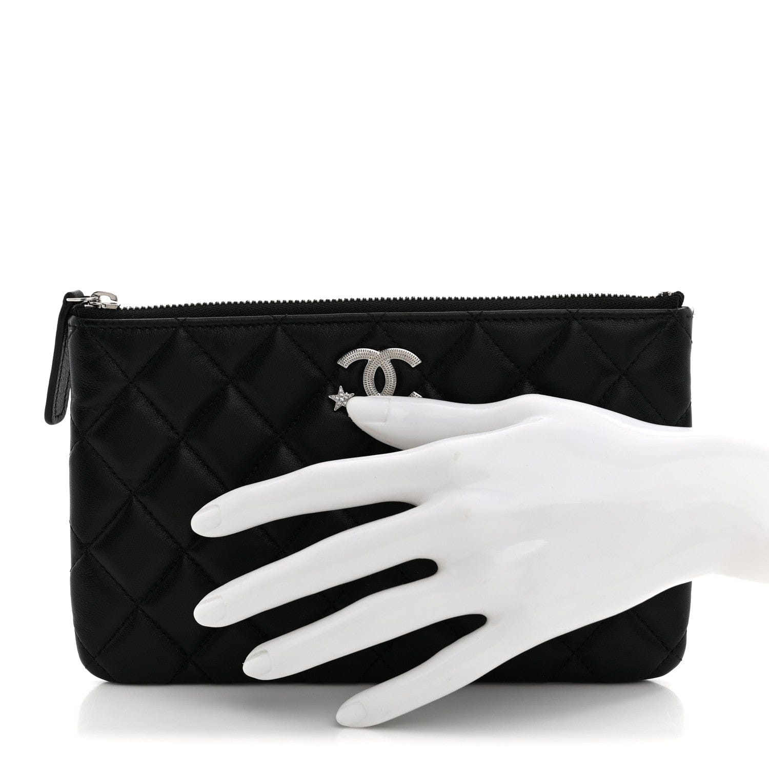 Chanel Lambskin Quilted Crystal Star Cosmetic Case Black