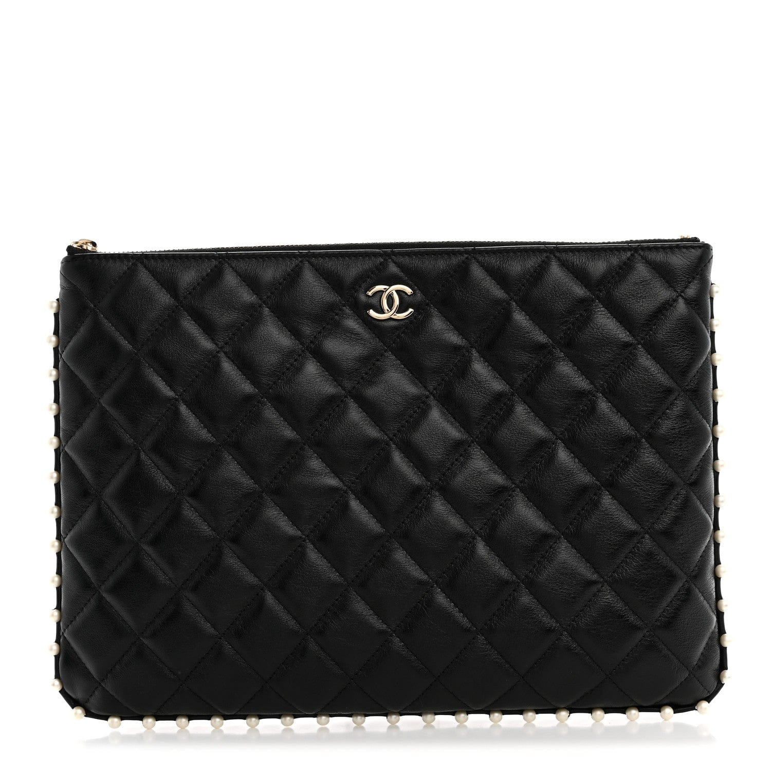 Chanel Calfskin Quilted Pearl Medium Cosmetic Case Black