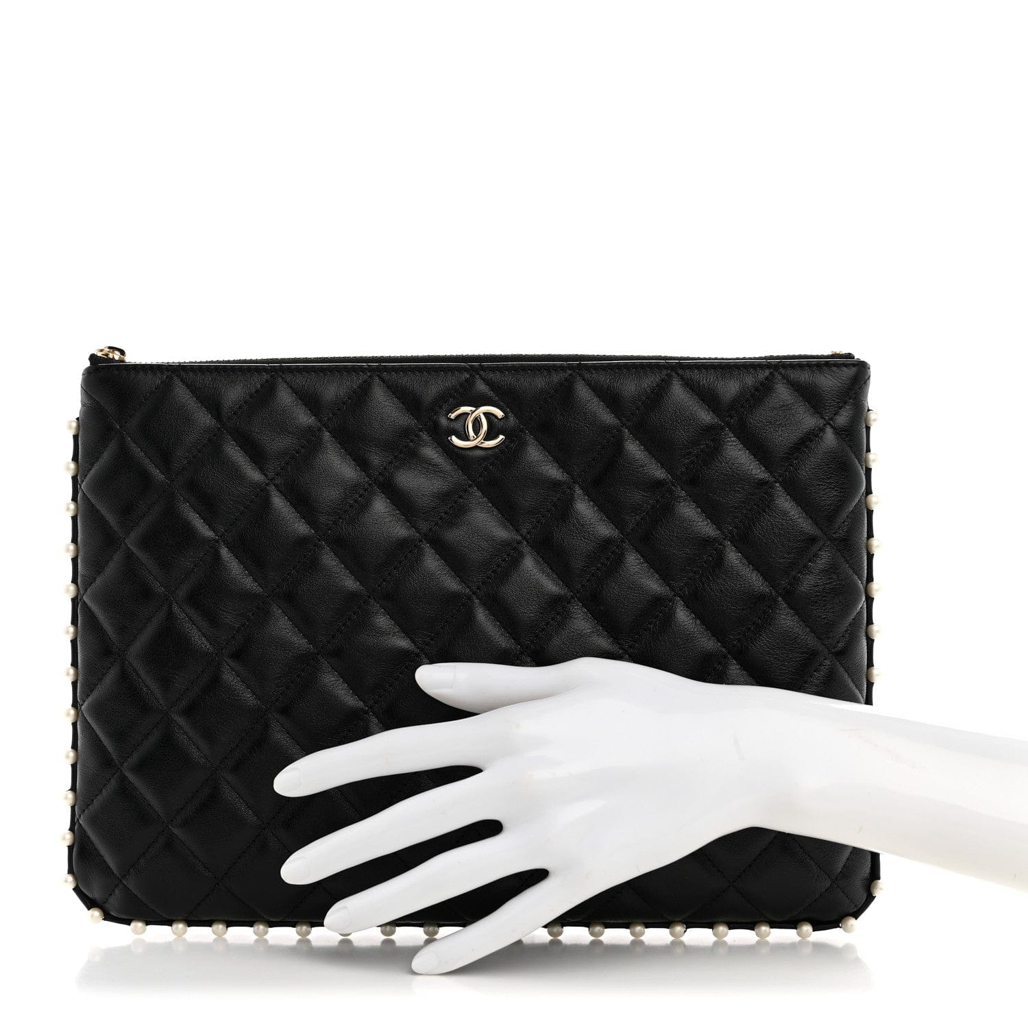 Chanel Calfskin Quilted Pearl Medium Cosmetic Case Black