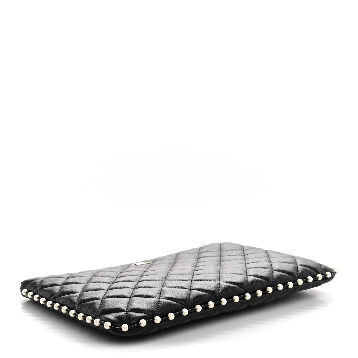 Chanel Calfskin Quilted Pearl Medium Cosmetic Case Black