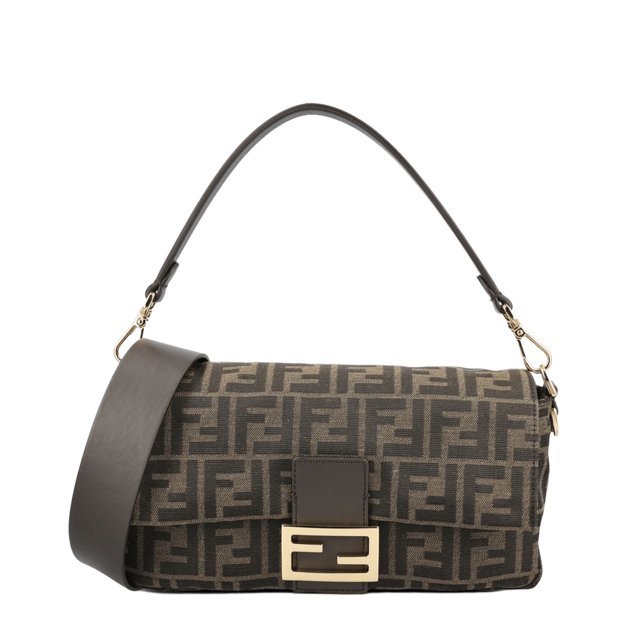 Fendi Baguette Medium FF Jacquard Shoulder Bag - Tobacco Brown