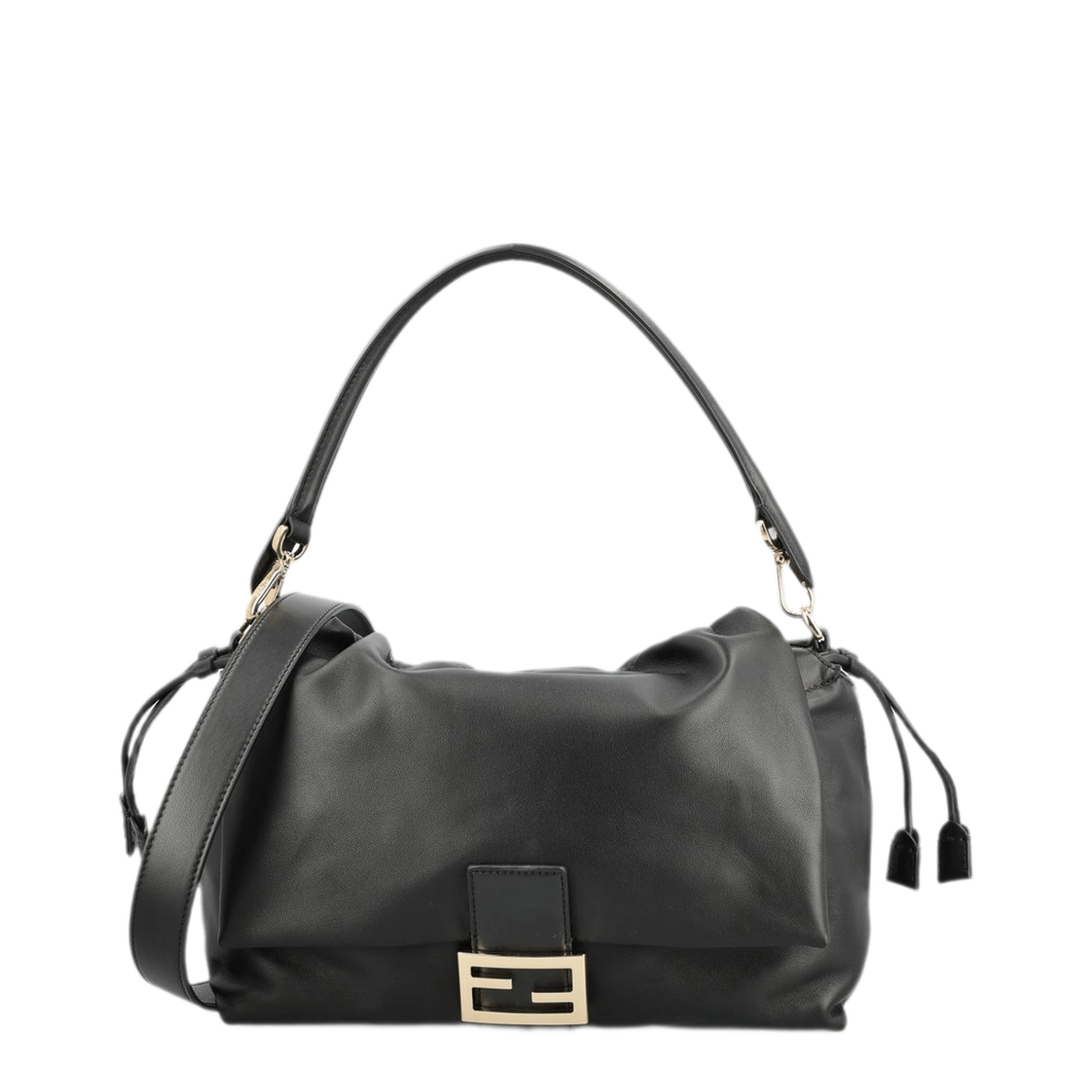 Fendi Baguette Soft Large Lamb Leather Shoulder Bag - Black