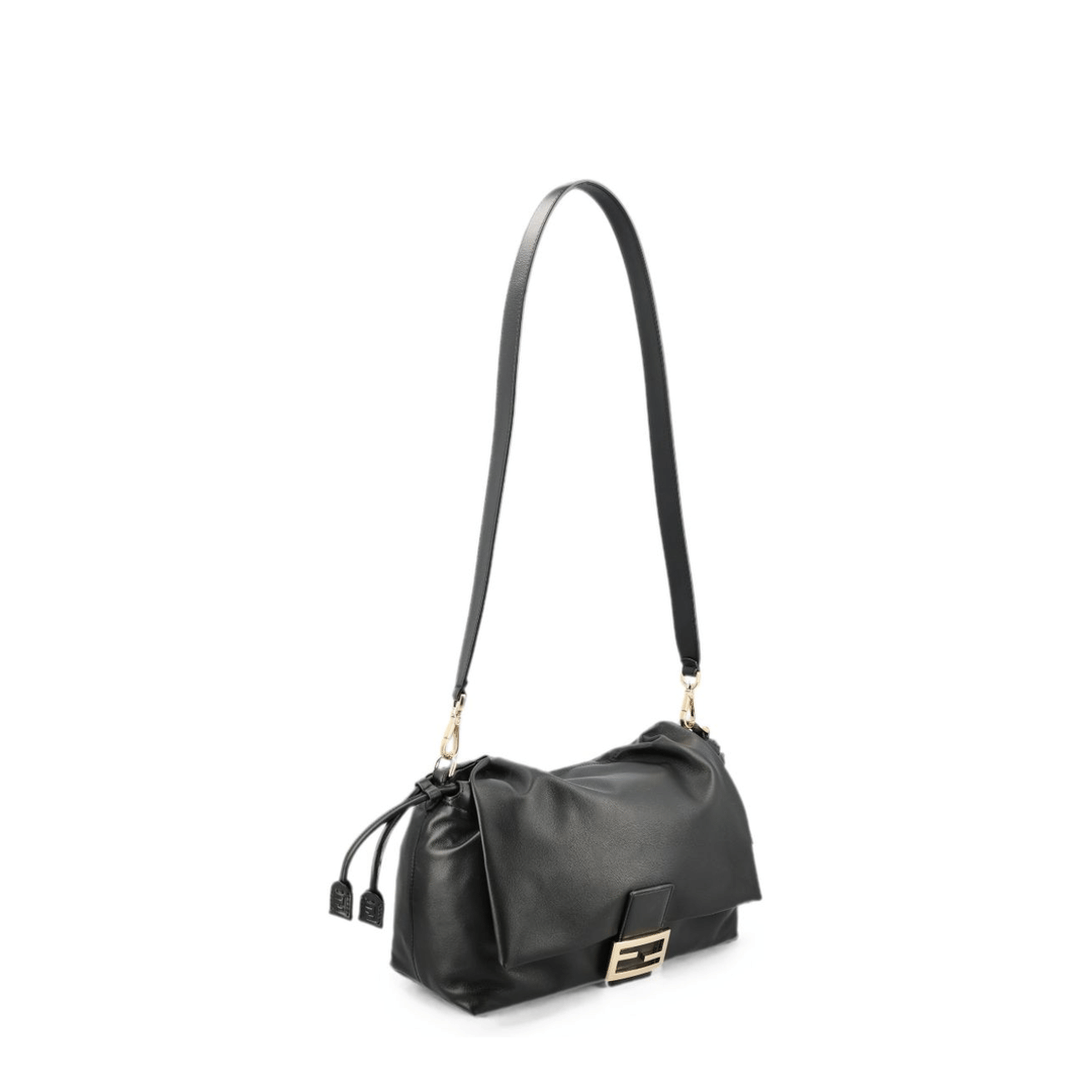 Fendi Baguette Soft Large Lamb Leather Shoulder Bag - Black