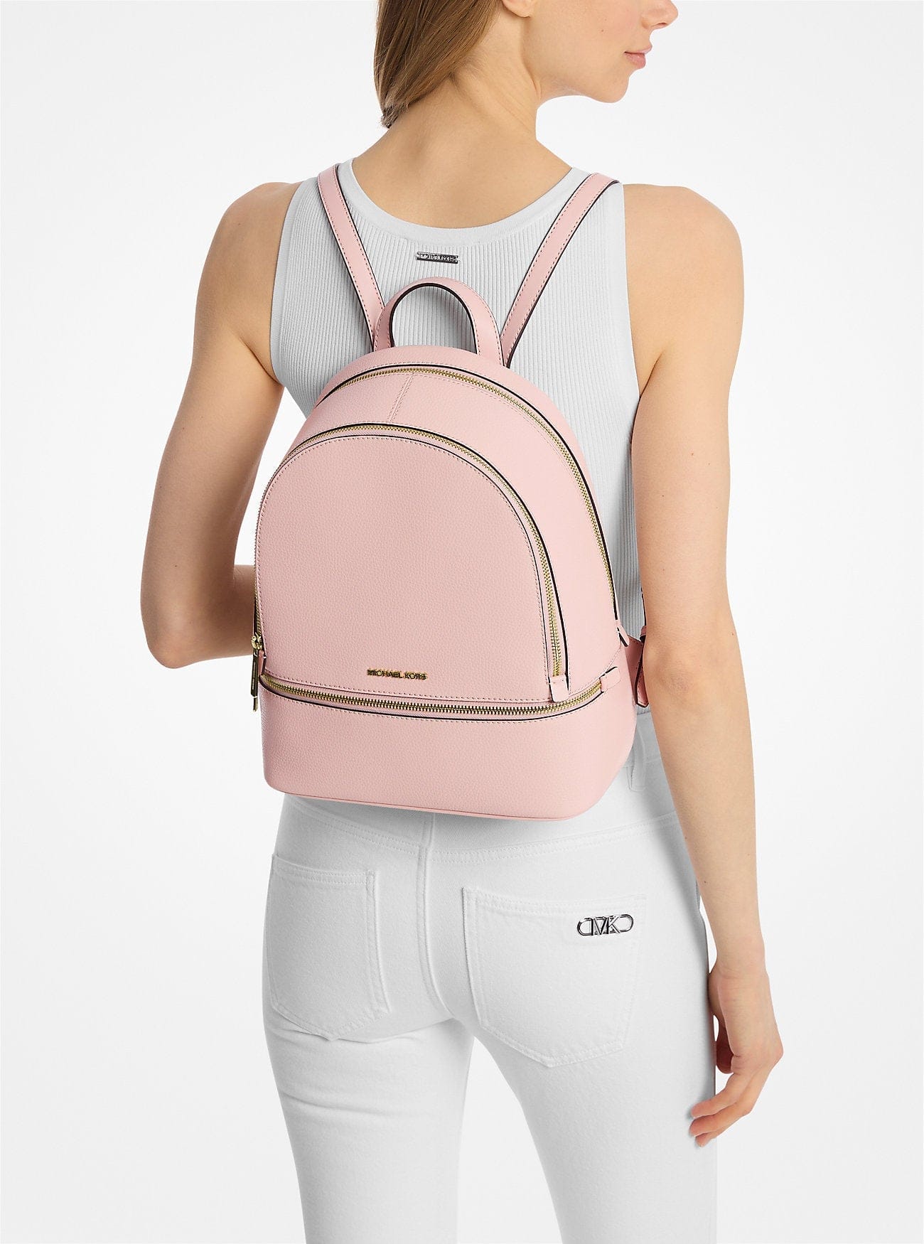 Michael Kors Rhea Medium Pebbled Leather Backpack Powder Blush