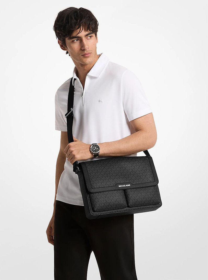 Michael Kors Pacey Medium Signature Logo Messenger Bag Black