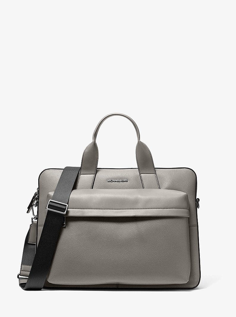 Michael Kors Pacey Medium Pebbled Leather Pocket Briefcase Pearl Grey