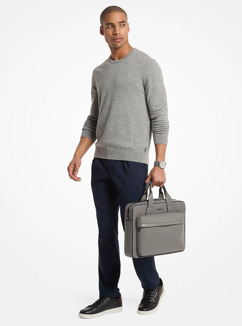 Michael Kors Pacey Medium Pebbled Leather Pocket Briefcase Pearl Grey