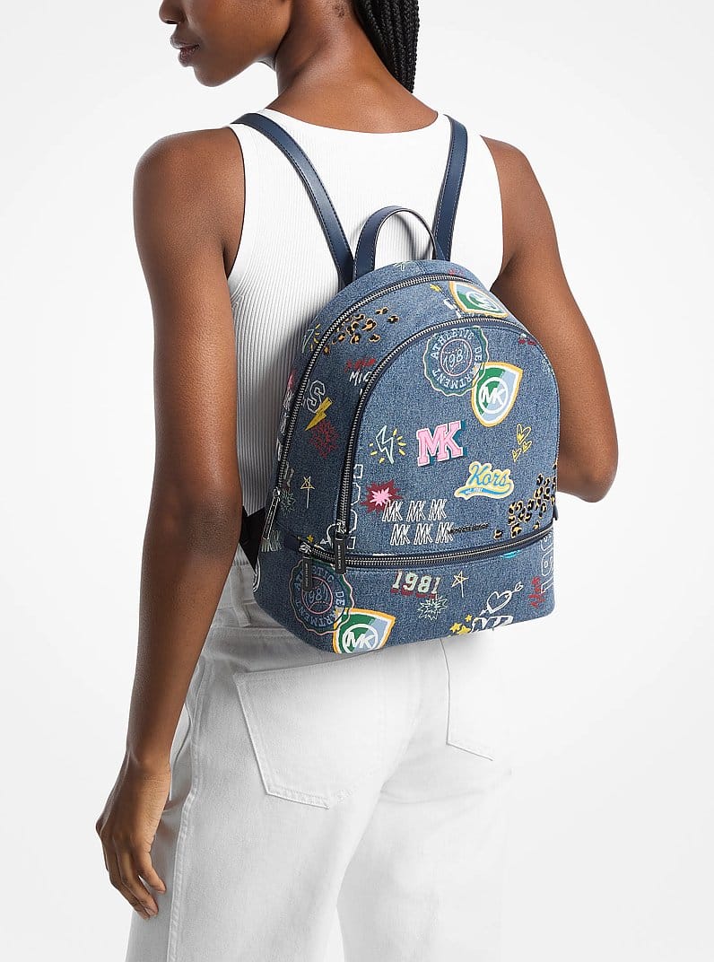 Michael Kors Rhea Medium Embellished Denim Backpack Washed Denim