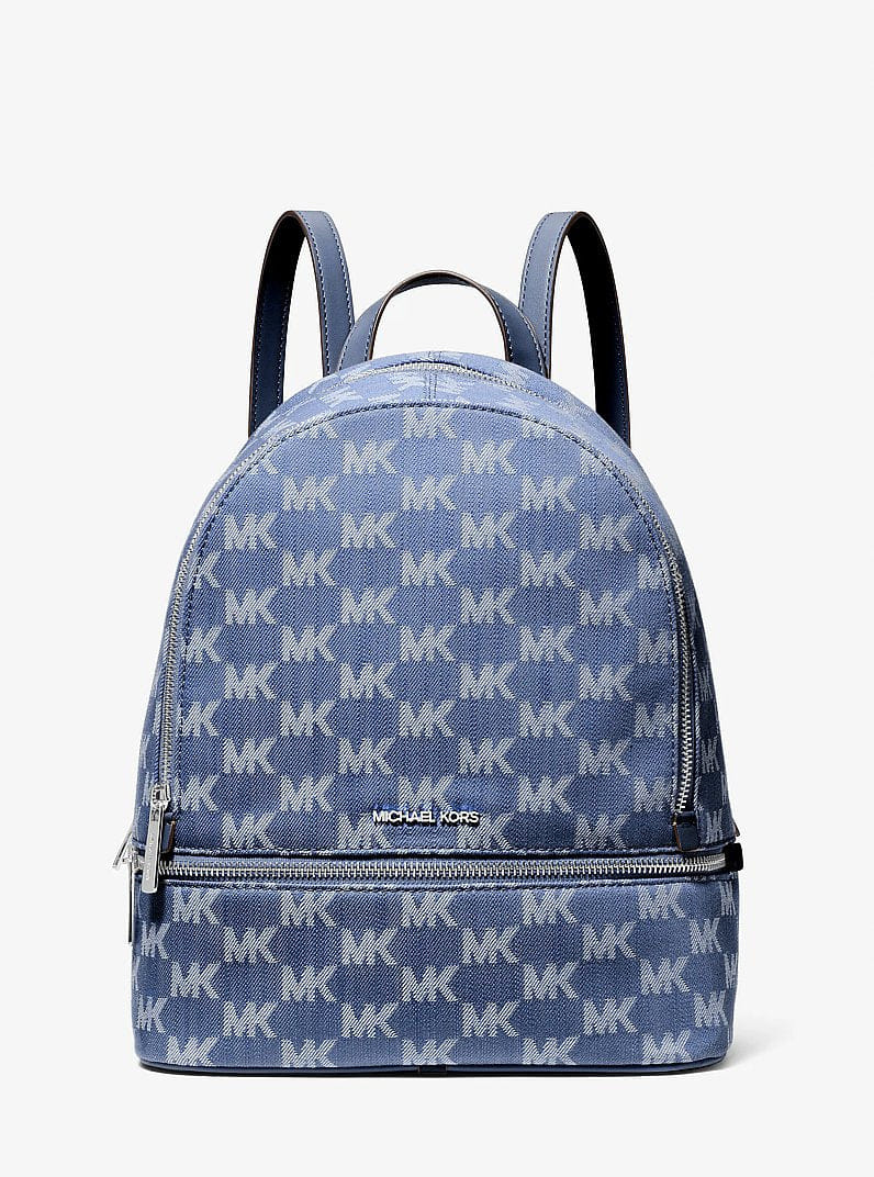 Michael Kors Rhea Medium Logo Jacquard Denim Backpack Denim