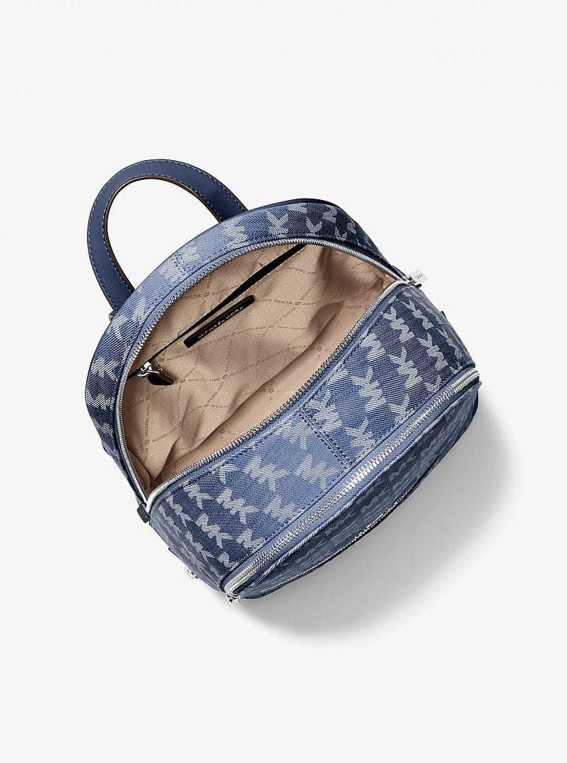 Michael Kors Rhea Medium Logo Jacquard Denim Backpack Denim