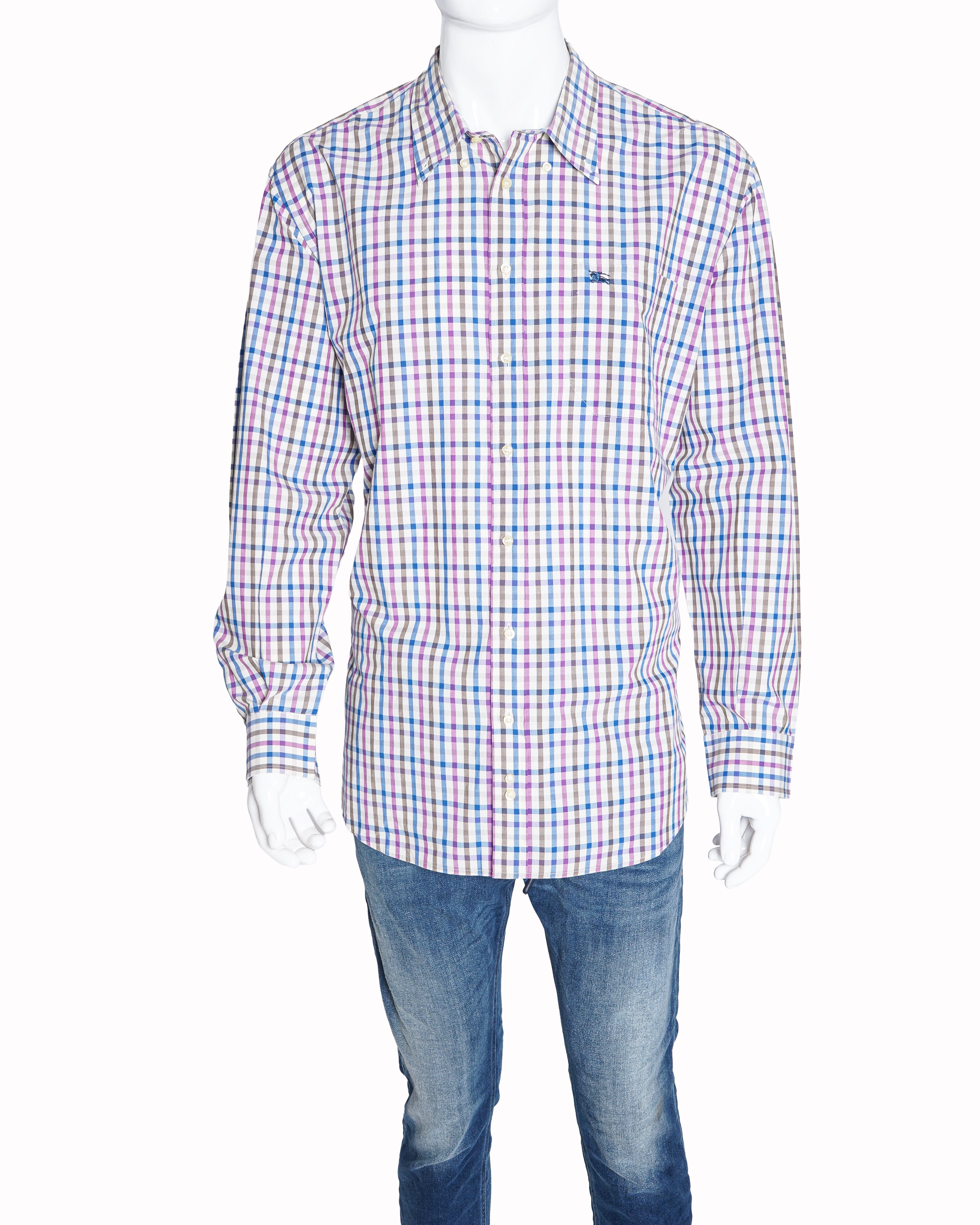 Burberry Men’s Multi - Check Embroidered Cotton Shirt