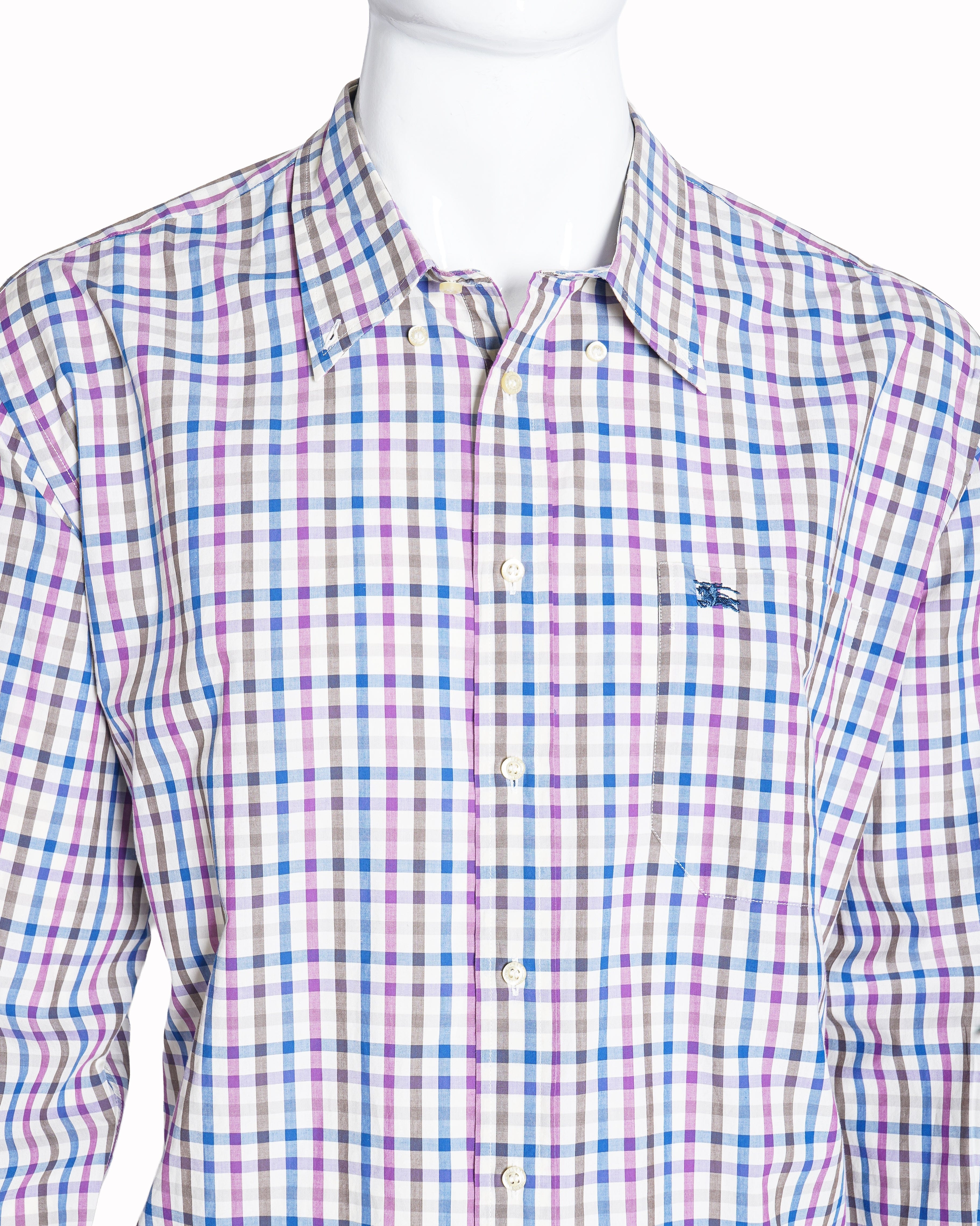 Burberry Men’s Multi - Check Embroidered Cotton Shirt