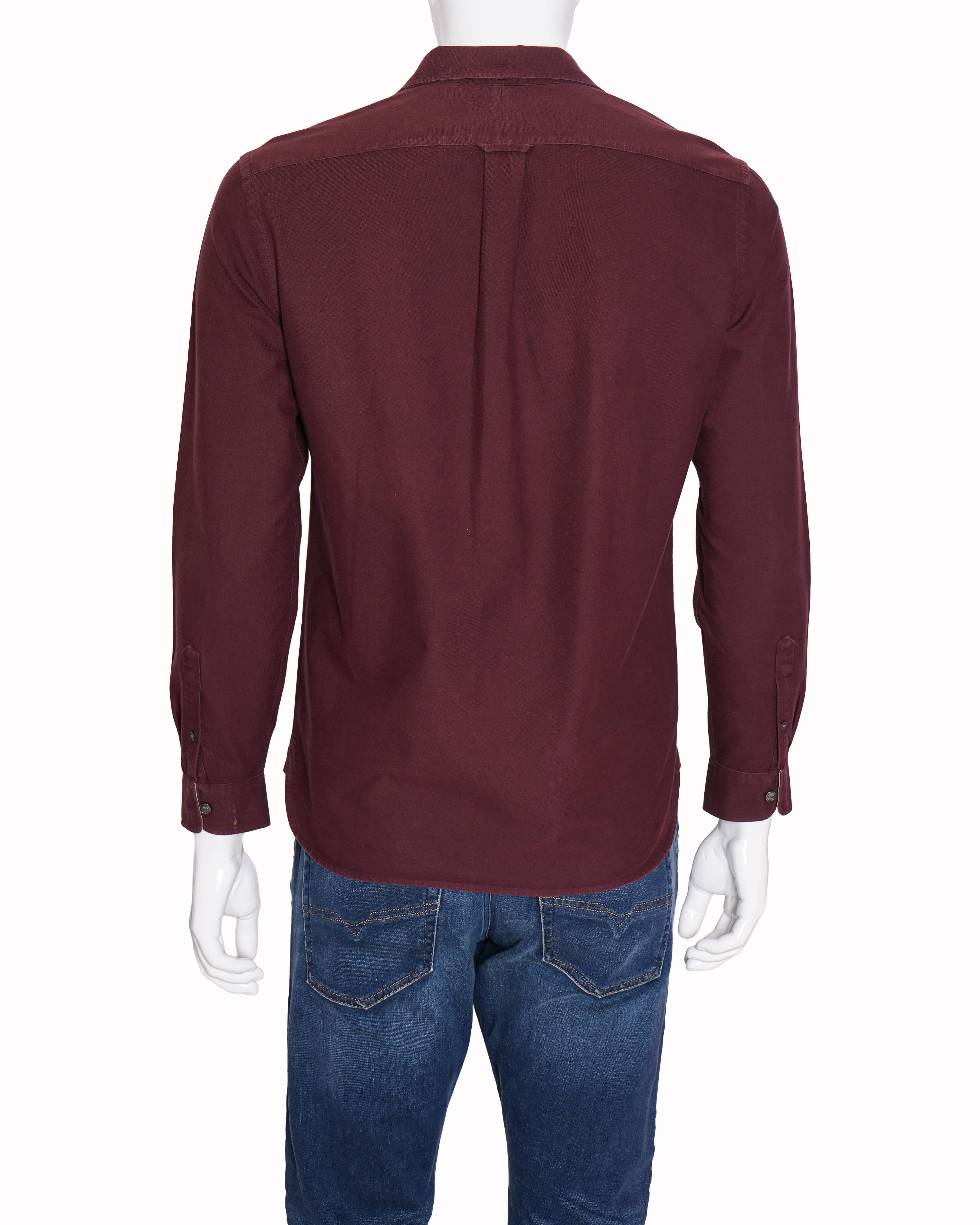 Burberry Burgundy Long - Sleeve Cotton Shirt with House Check Trim