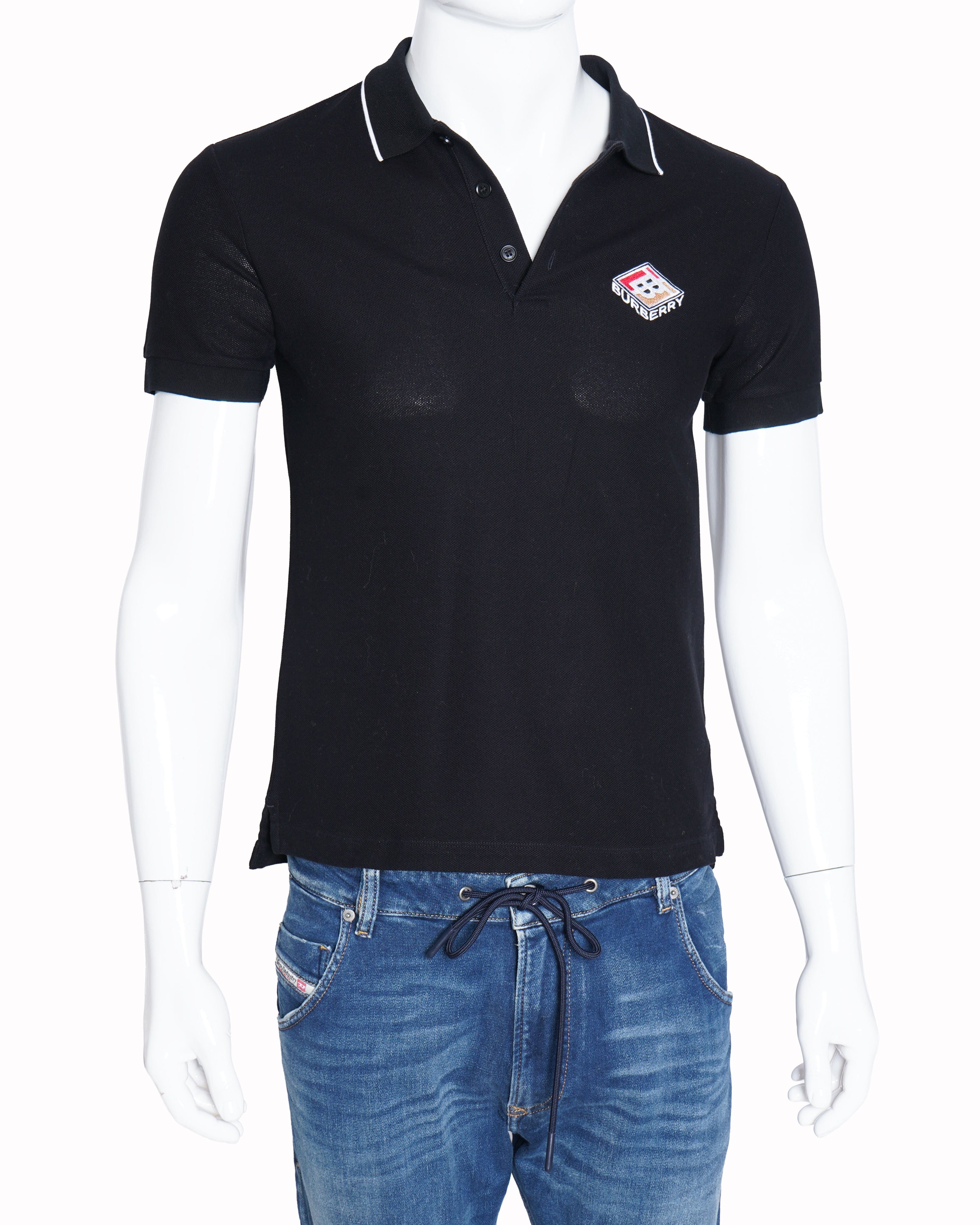 Burberry Polo T-Shirt in black with white strip