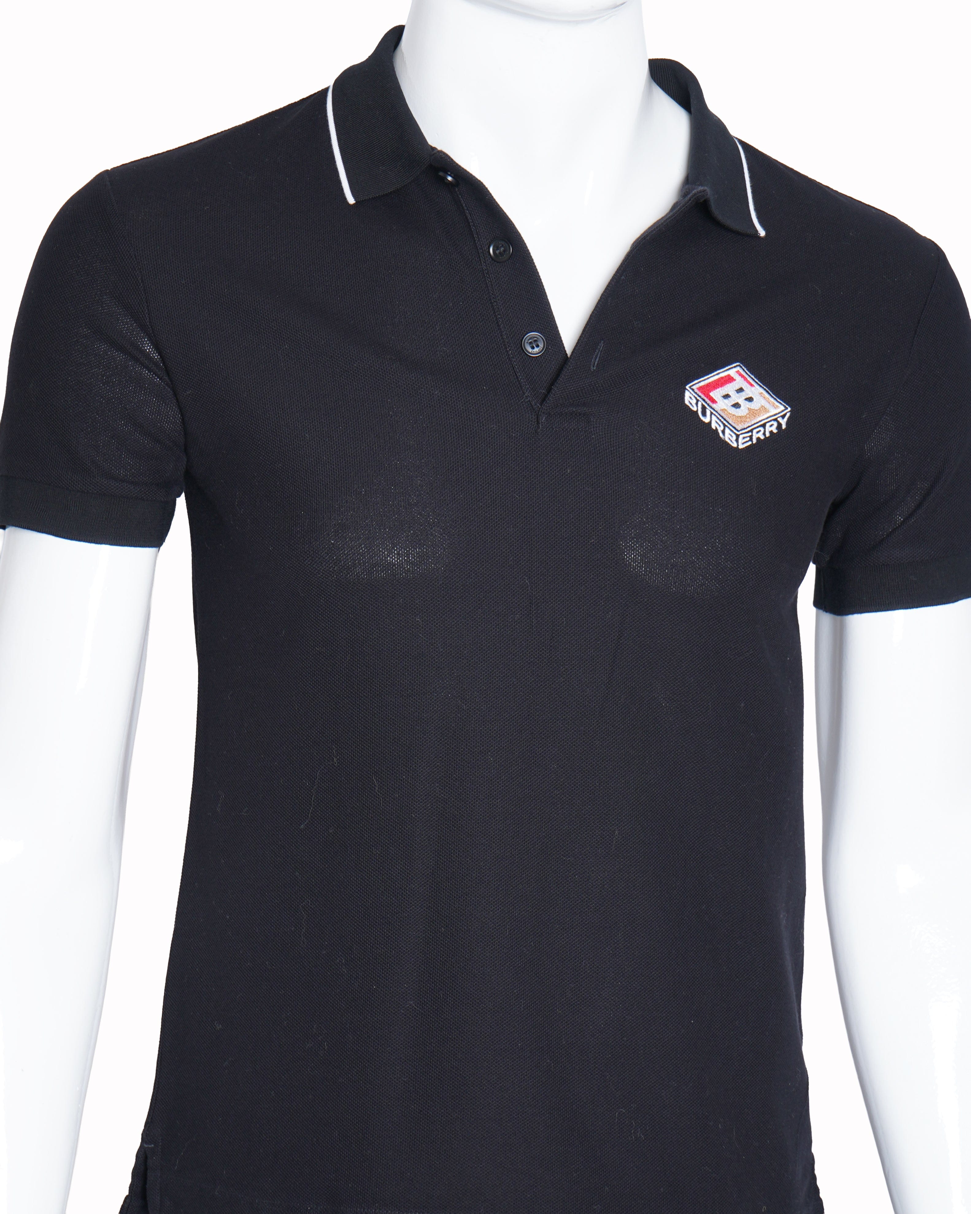 Burberry Polo T-Shirt in black with white strip