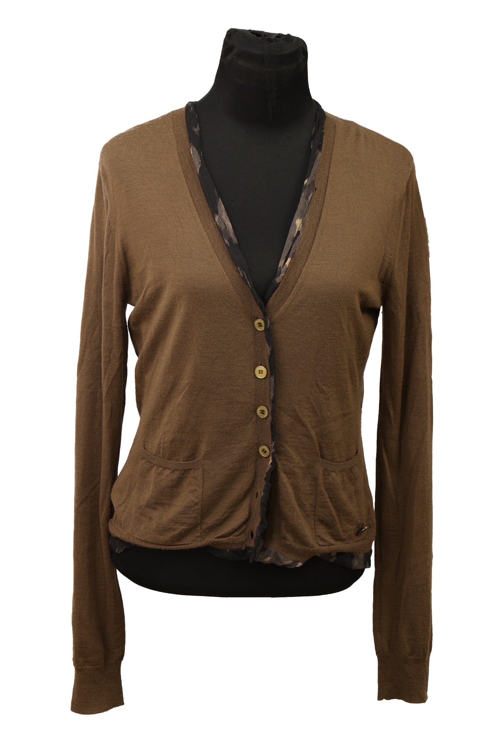 Burberry Size Small Brown V - Neck Cardigan