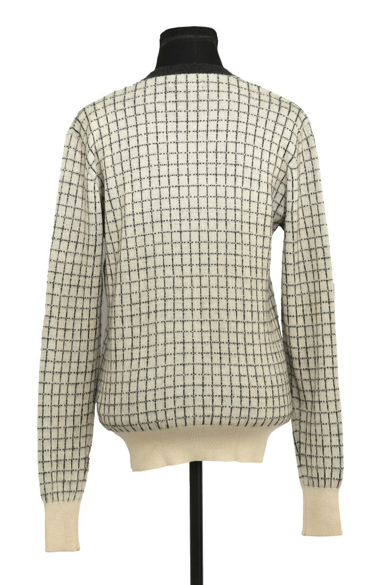 Burberry Size L Plaid V - Neck White Merino Wool & Cashmere Sweater