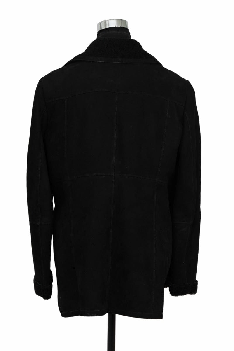 Burberry Size L Black Suede Collar Faux Fur Lining Long Coat
