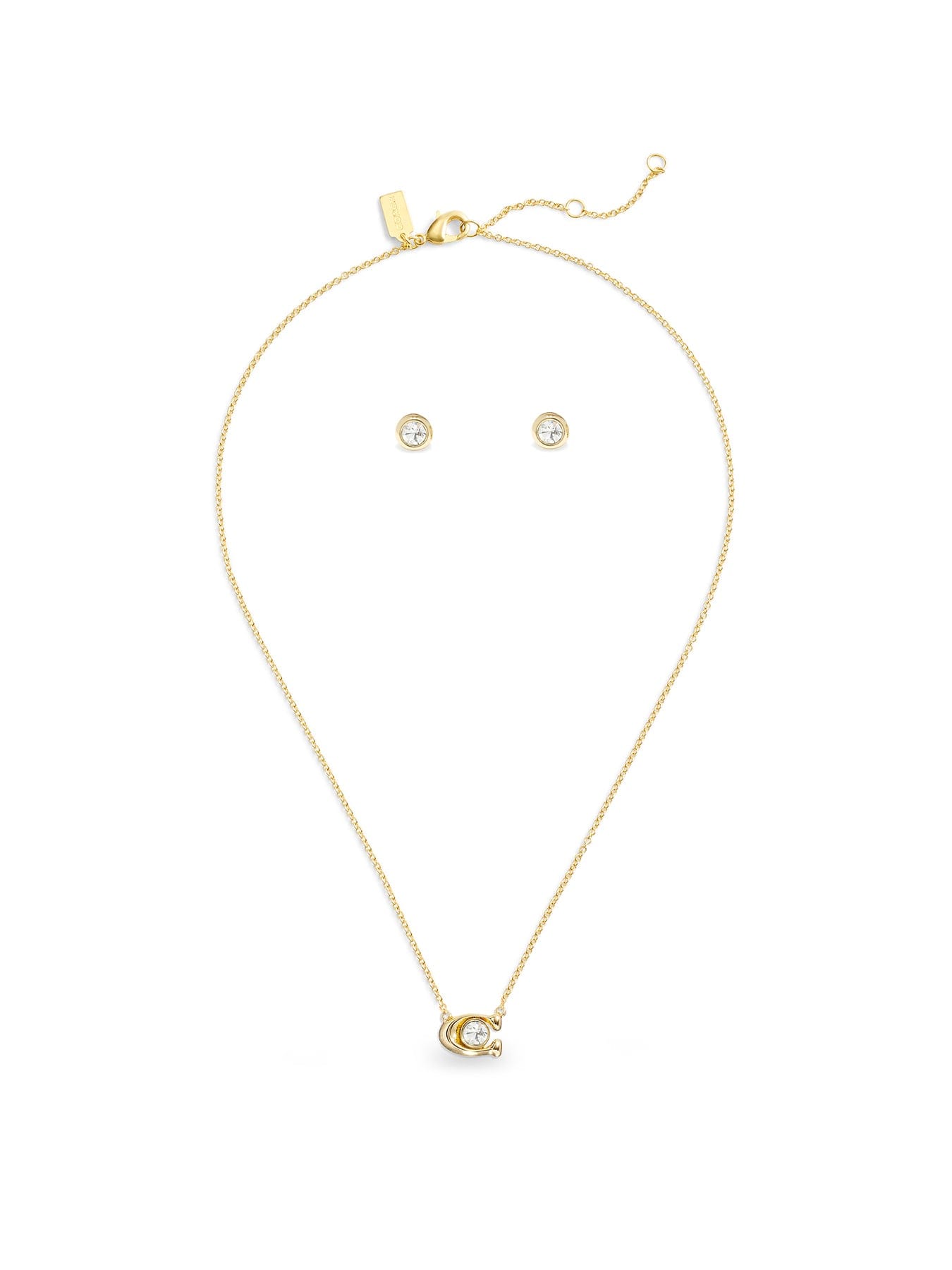 Coach C Stone Necklace & Earrings Gift Set Gold