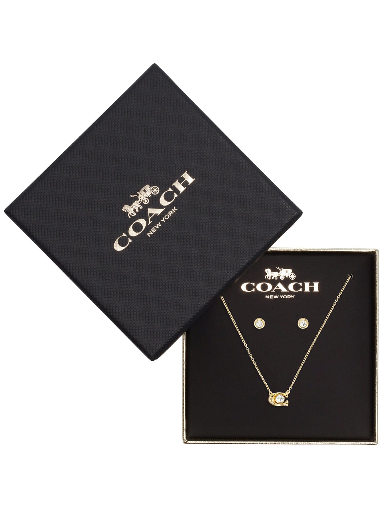 Coach C Stone Necklace & Earrings Gift Set Gold