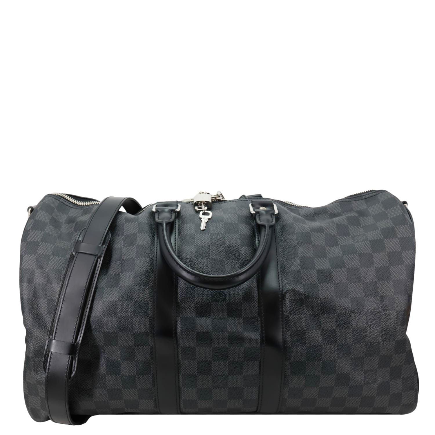Louis Vuitton Keepall 45 Bandouliere Damier Graphite Canvas Duffle Bag Black