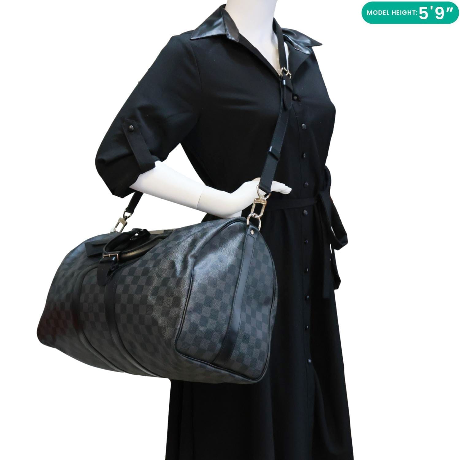 Louis Vuitton Keepall 45 Bandouliere Damier Graphite Canvas Duffle Bag Black