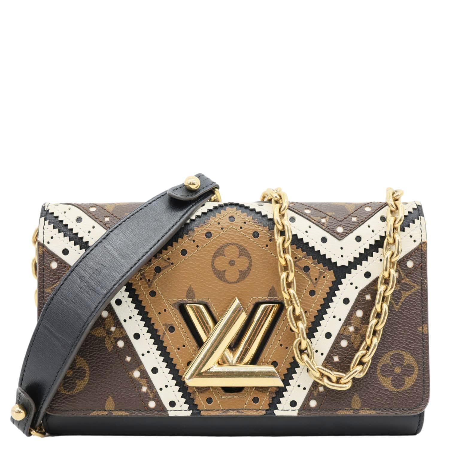 LOUIS VUITTON Twist Veau Satin Monogram Canvas Chain Wallet Brown