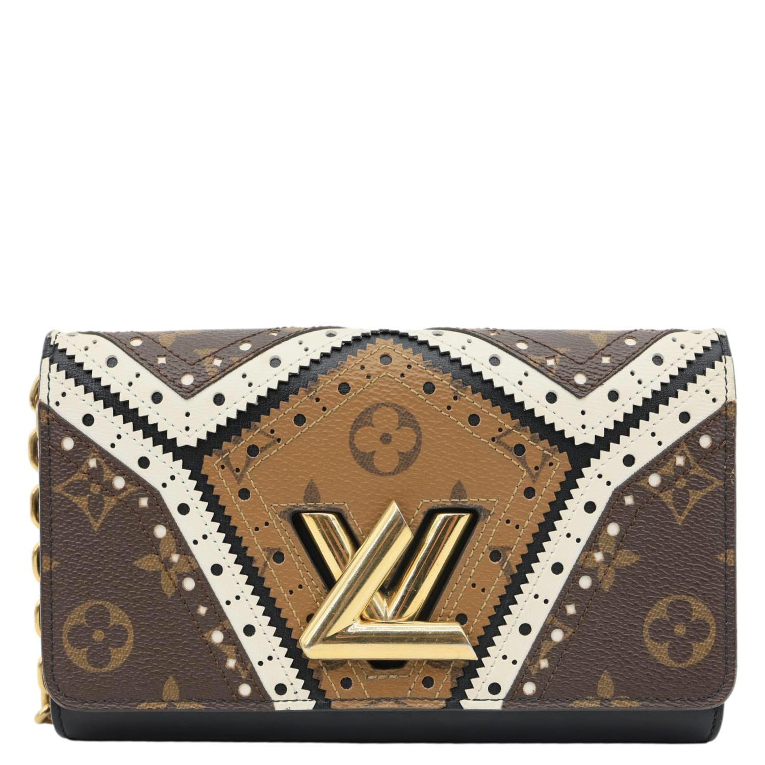 LOUIS VUITTON Twist Veau Satin Monogram Canvas Chain Wallet Brown
