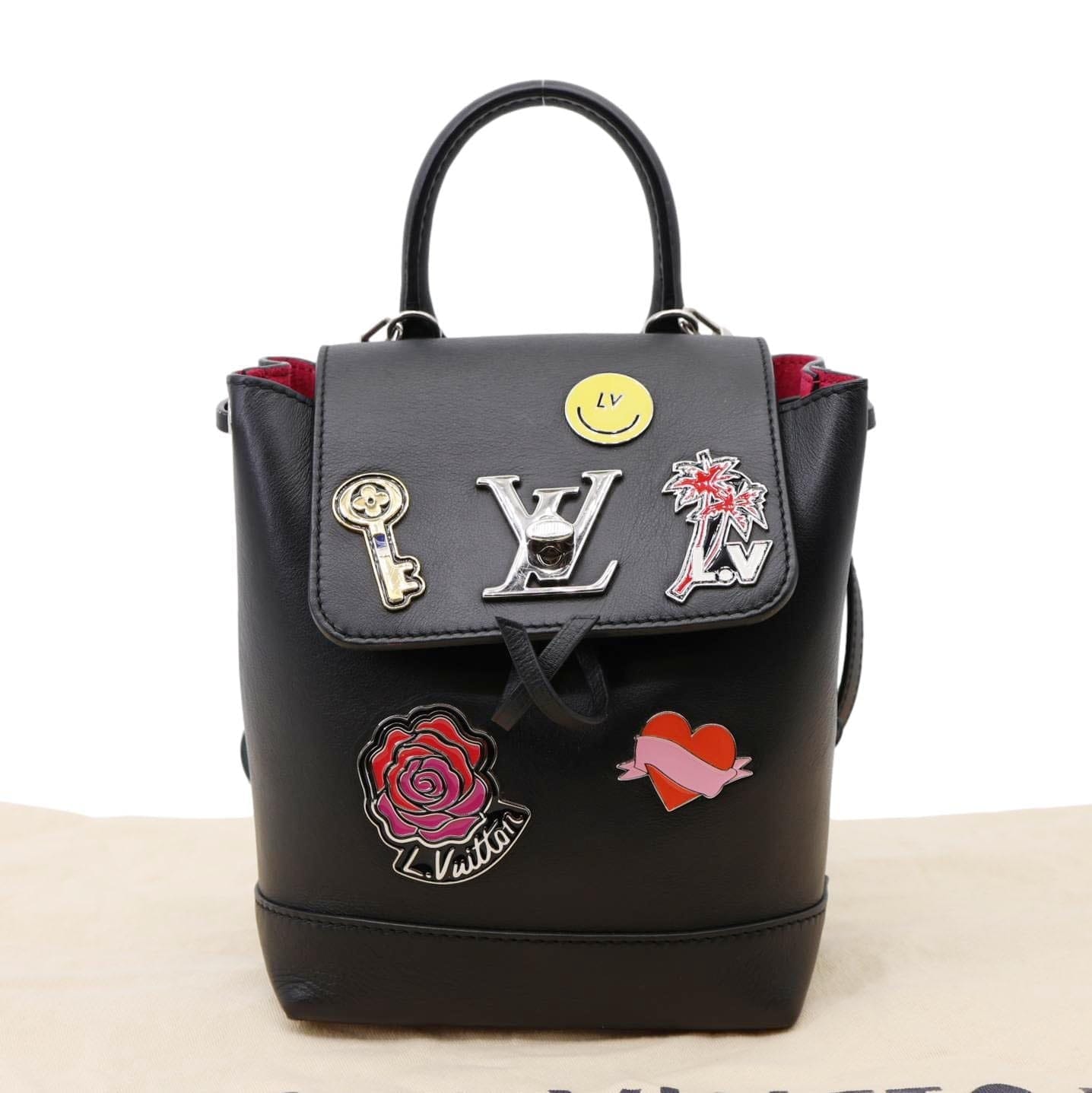 LOUIS VUITTON My Lockme Mini Soft Calfskin Pins Leather Backpack Black