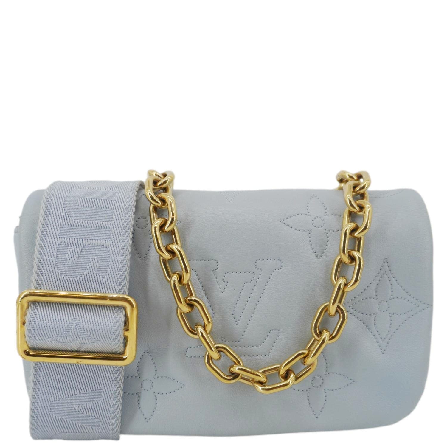 LOUIS VUITTON Calfskin Bubblegram Leather Wallet on Strap Bag Light Blue