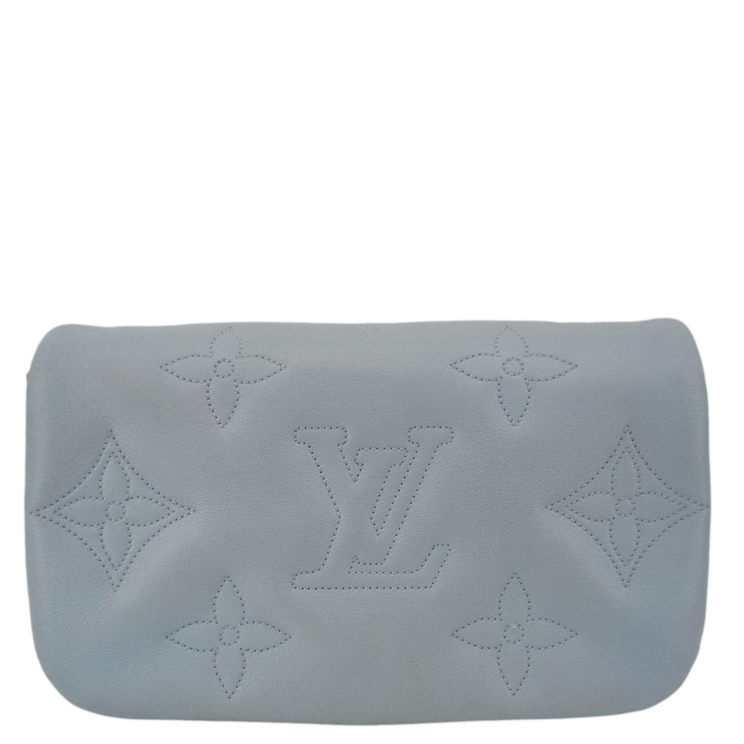 LOUIS VUITTON Calfskin Bubblegram Leather Wallet on Strap Bag Light Blue
