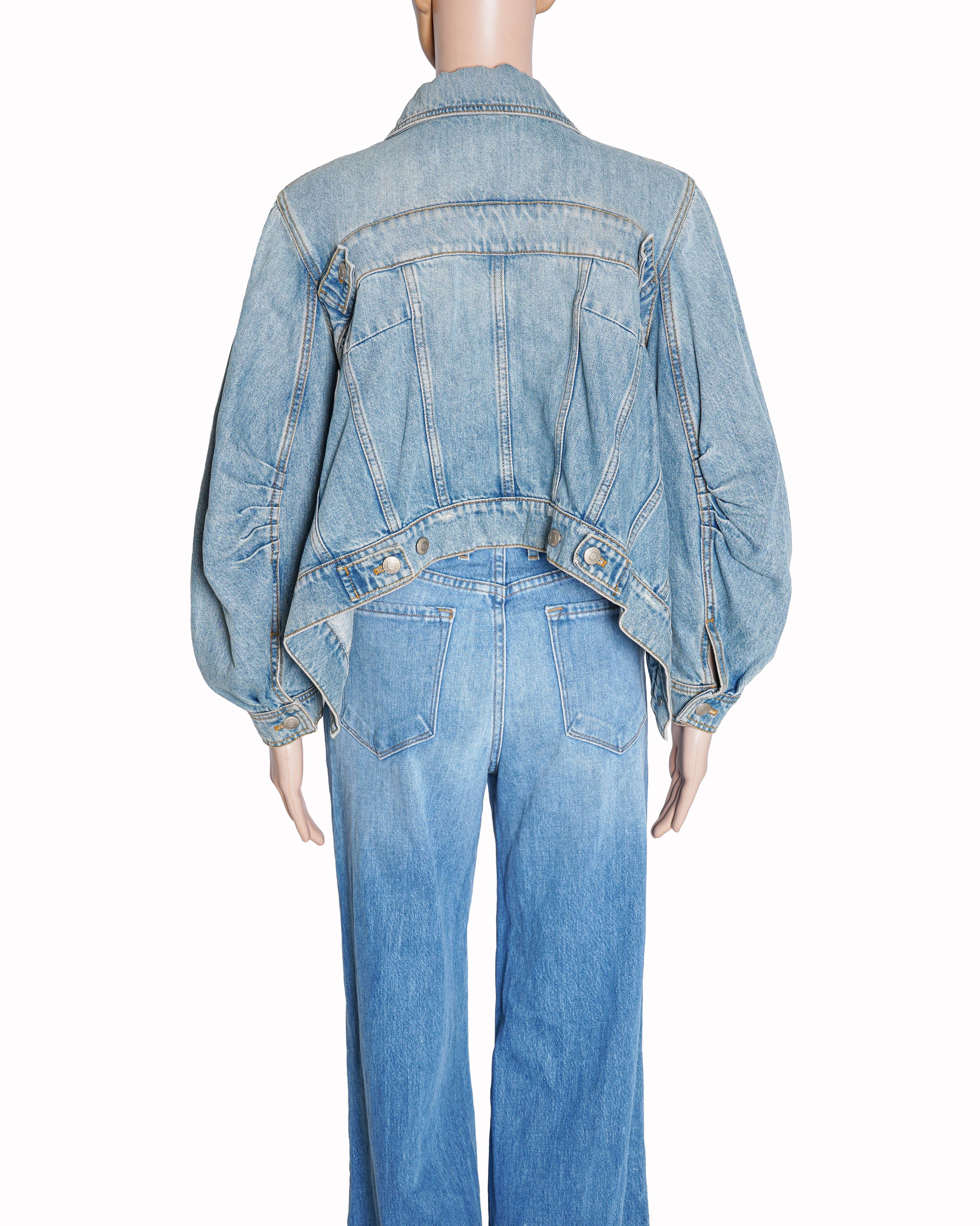 Alexander McQueen Puff Sleeve Cropped Denim Jacket