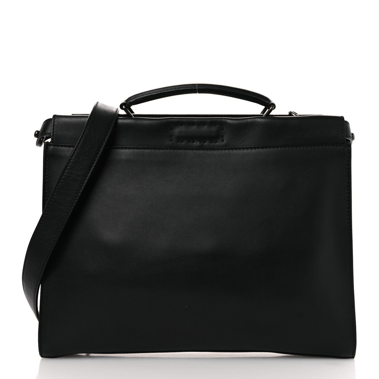 Fendi Vitello Grace FF 1974 Embossed Large Peekaboo Iconic Fit Satchel Black
