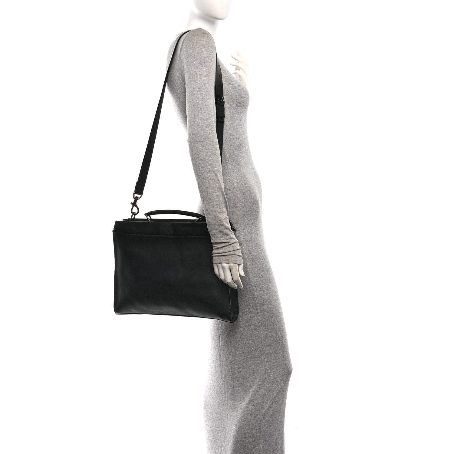 Fendi Vitello Grace FF 1974 Embossed Large Peekaboo Iconic Fit Satchel Black