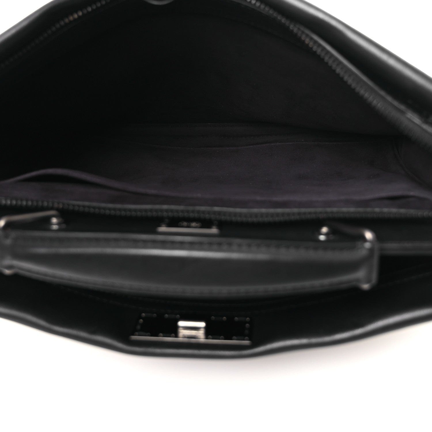 Fendi Vitello Grace FF 1974 Embossed Large Peekaboo Iconic Fit Satchel Black