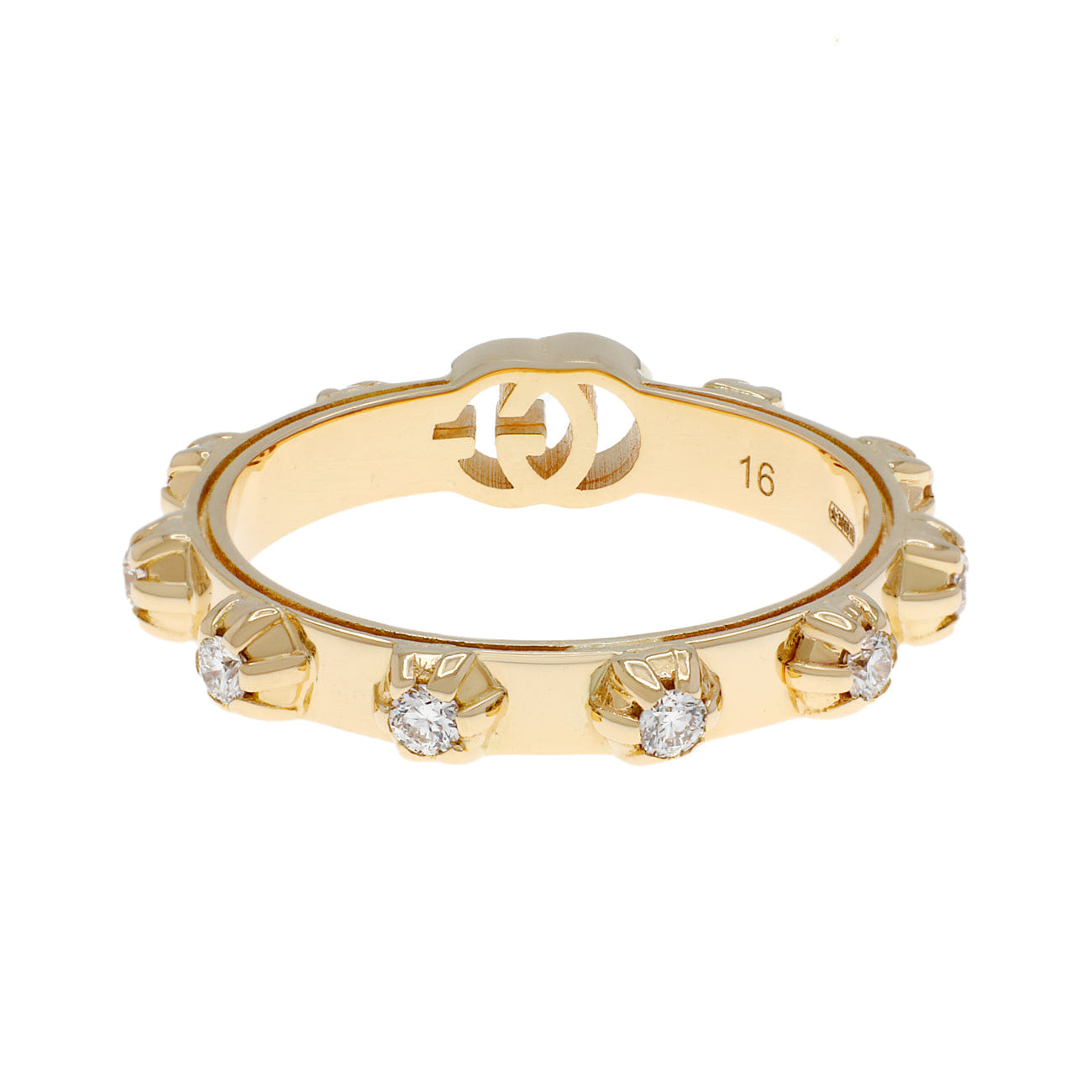 Gucci 18K Yellow Gold Diamond Running GG Ring