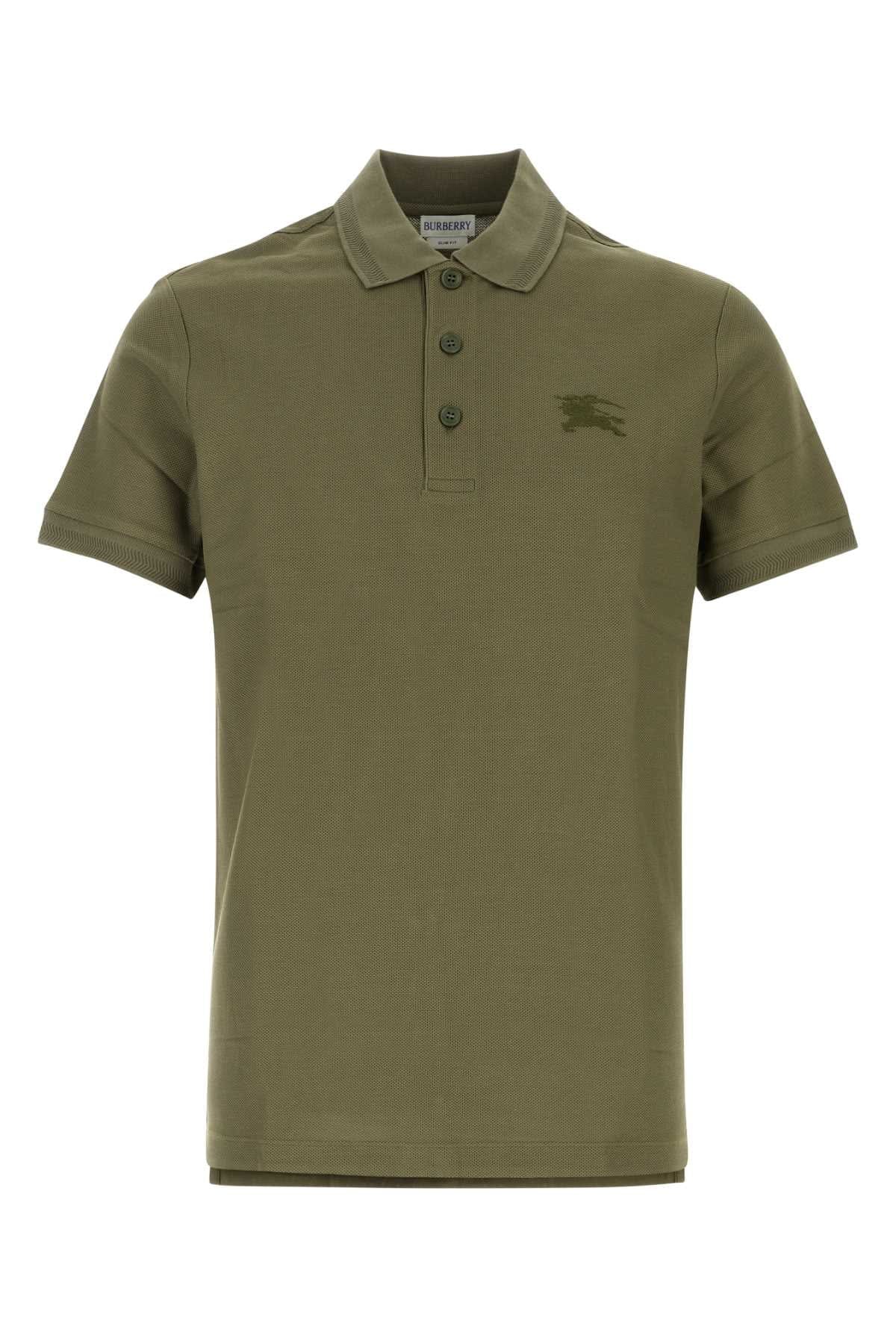 Burberry Logo - Embroidered Piquet Cotton Polo Shirt — Olive