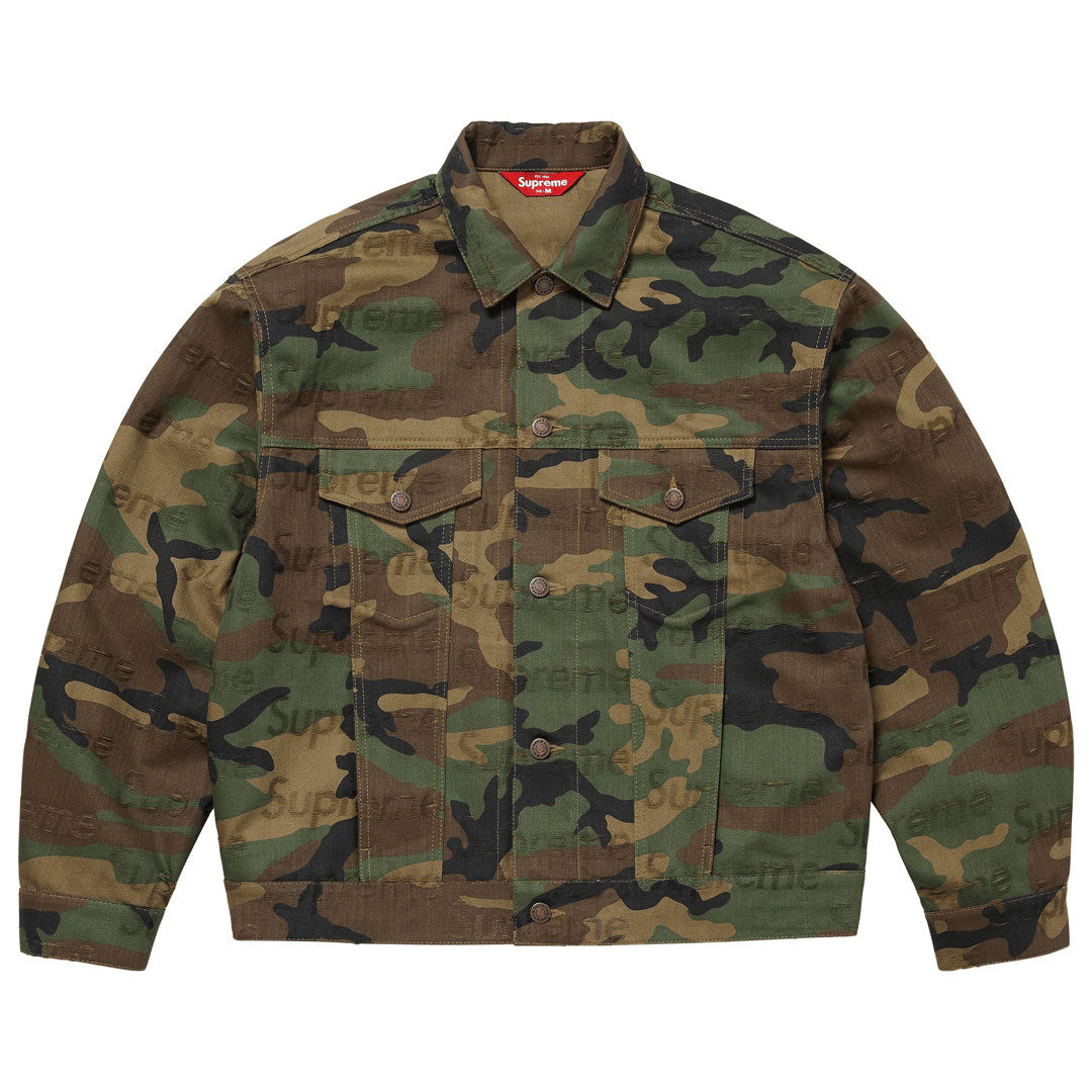Supreme Jacquard Logos Denim Trucker Jacket Camo