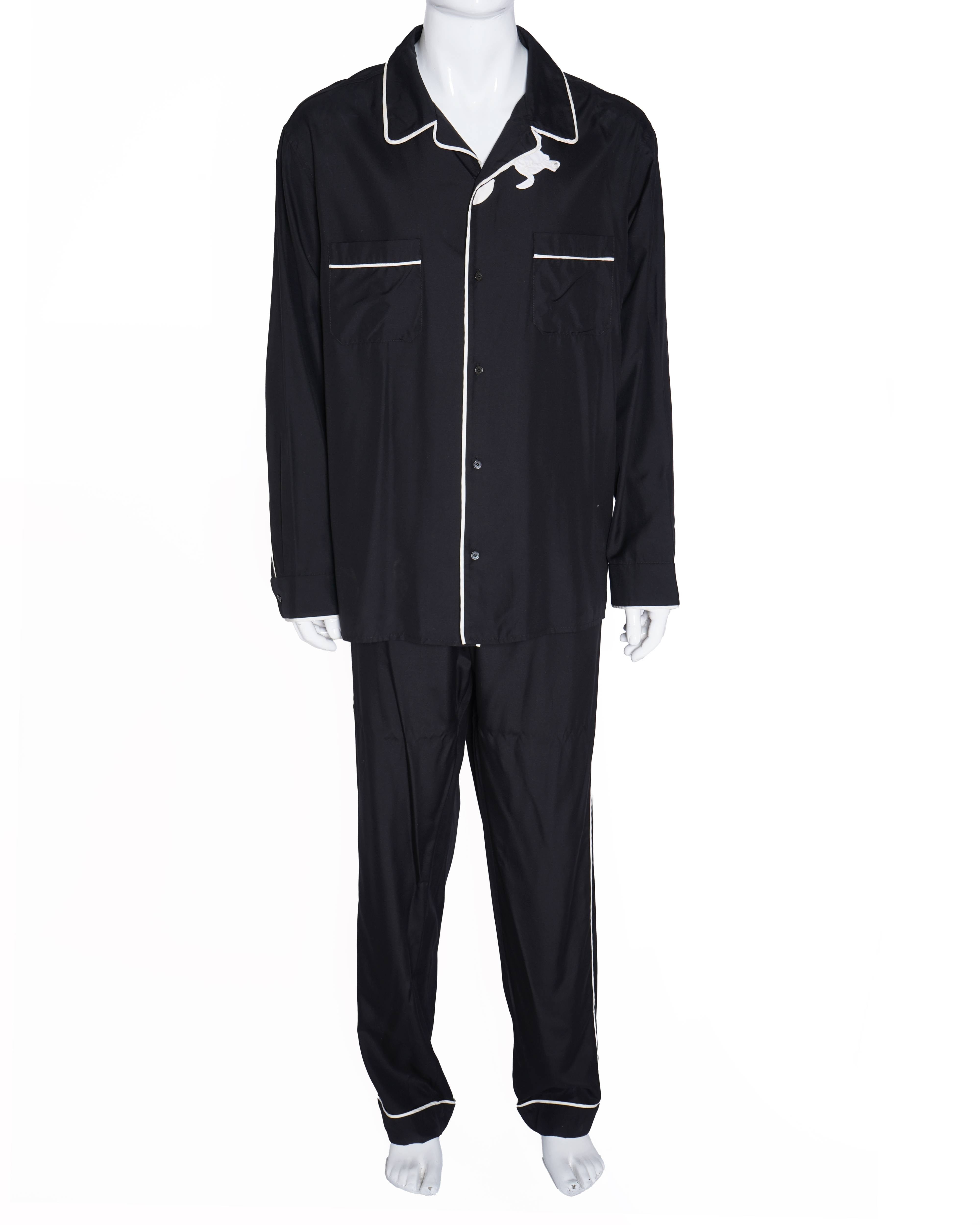 Valentino S/S 2024 Men's Silk PJ Set In Black WIth White Piping