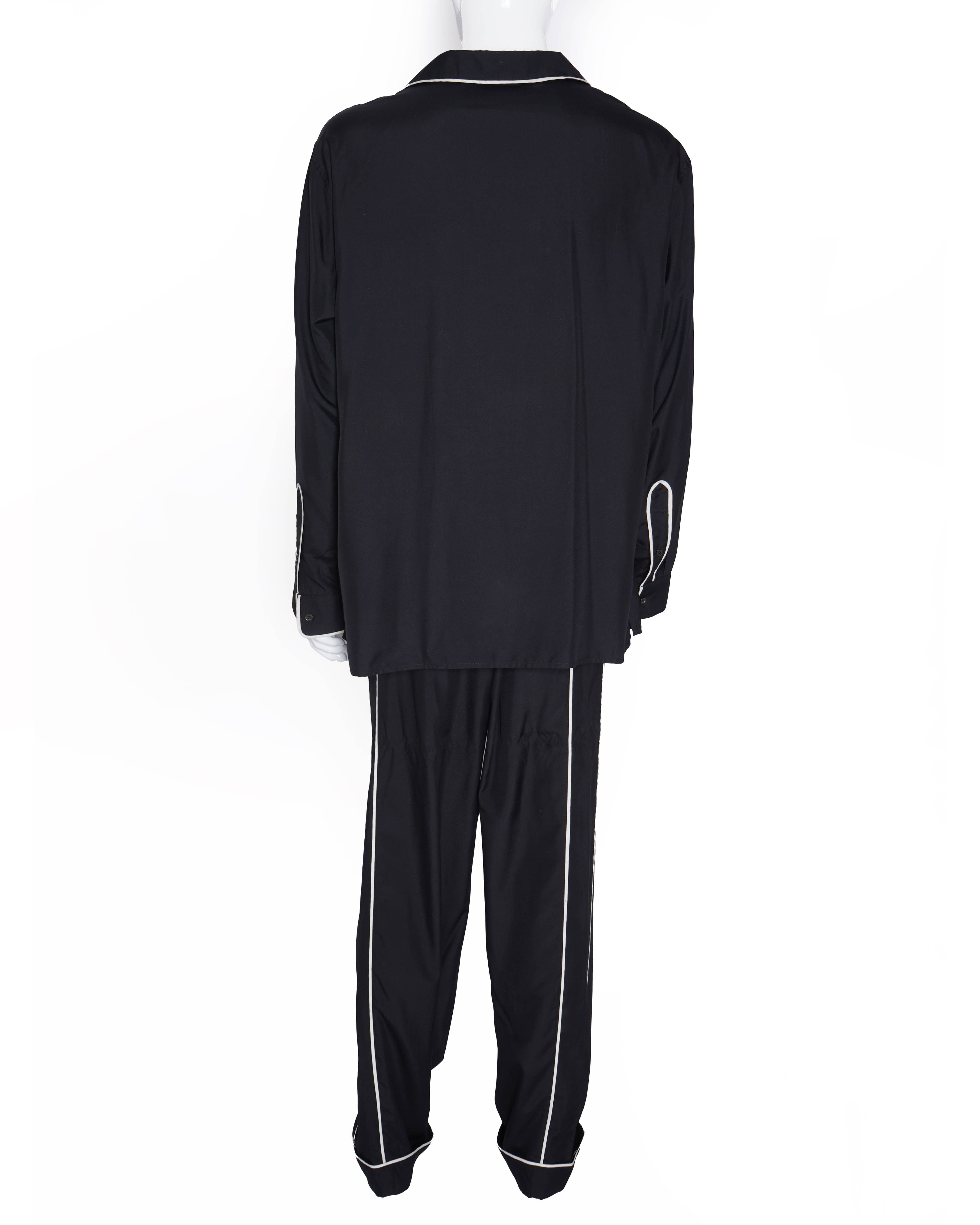 Valentino S/S 2024 Men's Silk PJ Set In Black WIth White Piping