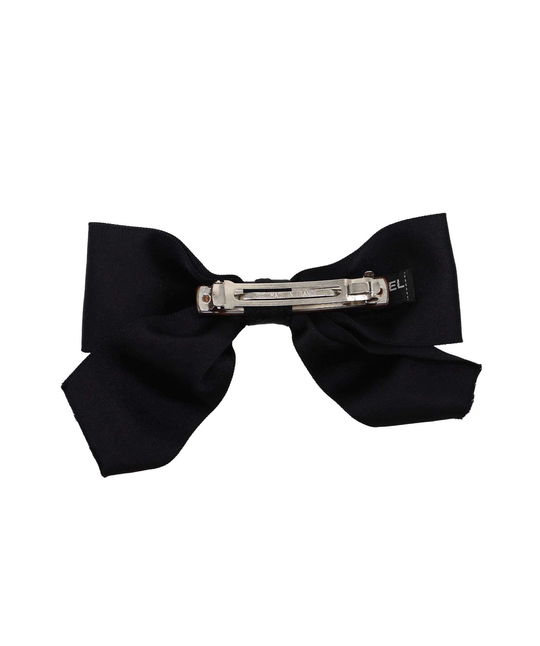 Chanel Tortoiseshell Satin Acrylic Black Bow Hair Clip DXBS3703
