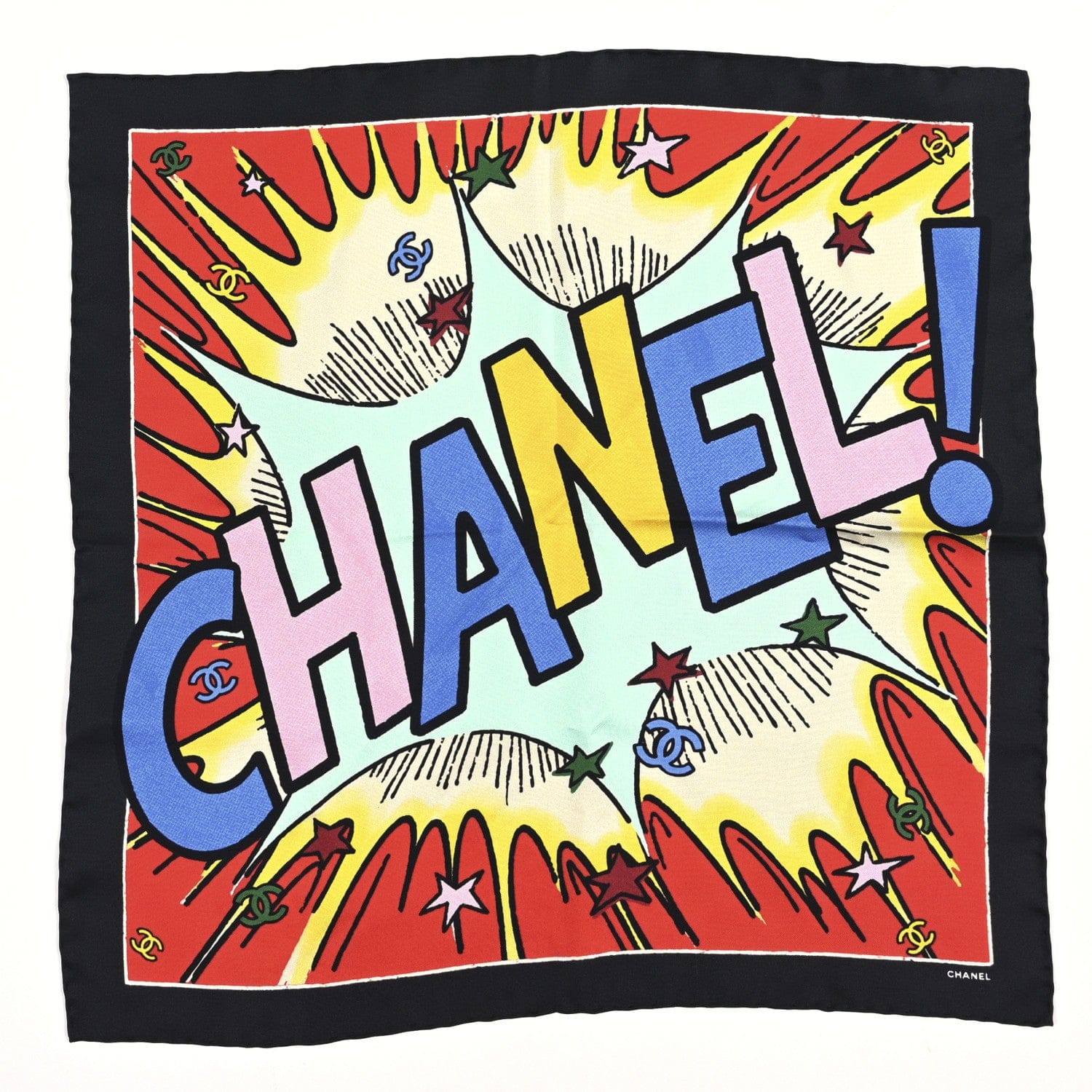 Chanel Silk CC Comics Bandana Red Black Multicolor Red Black Multicolor