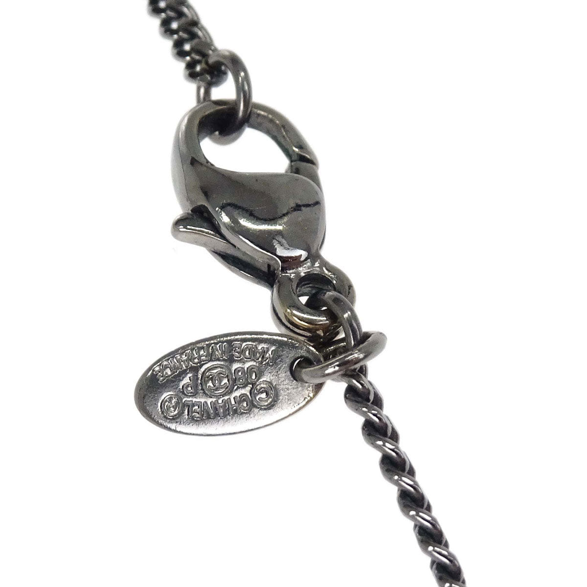 Chanel CC Necklace Pendant Silver Costume Pearl Rhinestone 08P