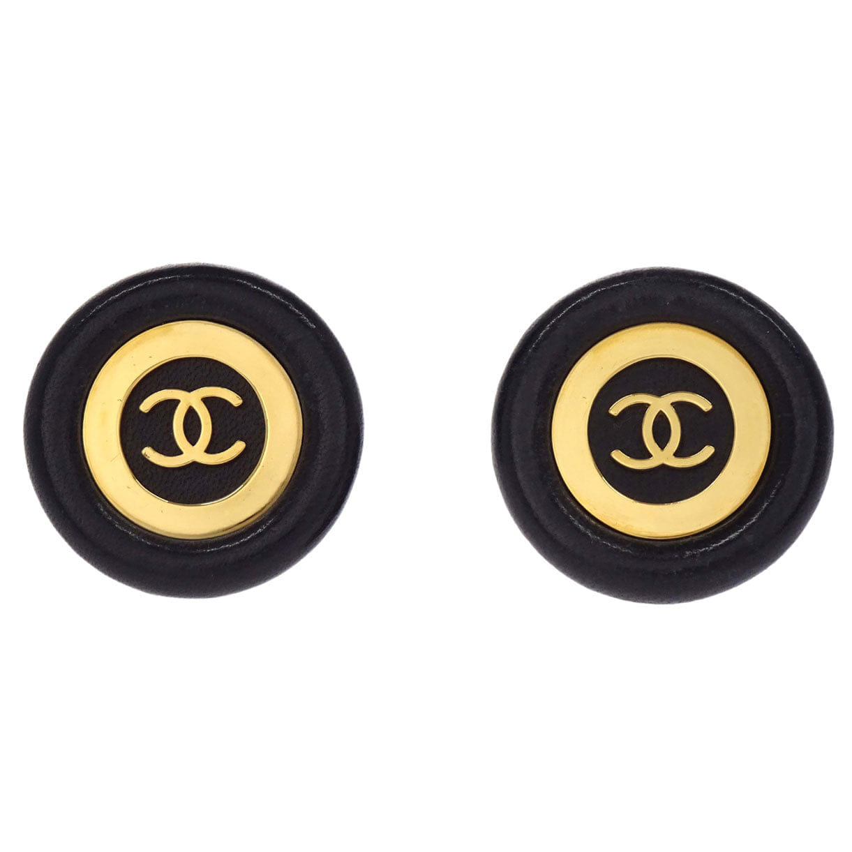 Chanel Button Clip - On Earrings Black 93P
