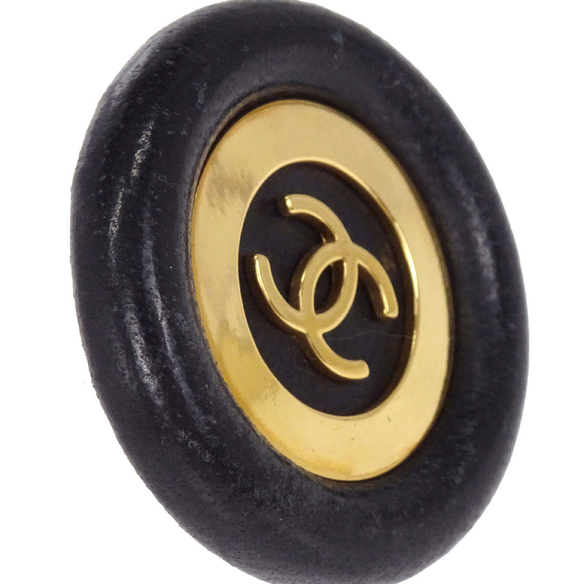 Chanel Button Clip - On Earrings Black 93P
