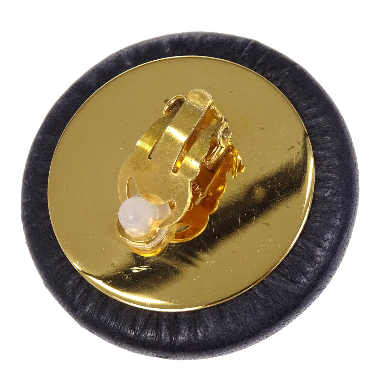 Chanel Button Clip - On Earrings Black 93P
