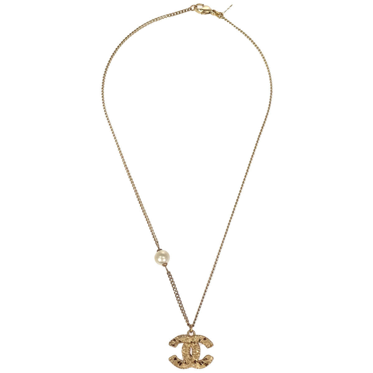 Chanel Costume Pearl Gold Chain CC Pendant Necklace 08A