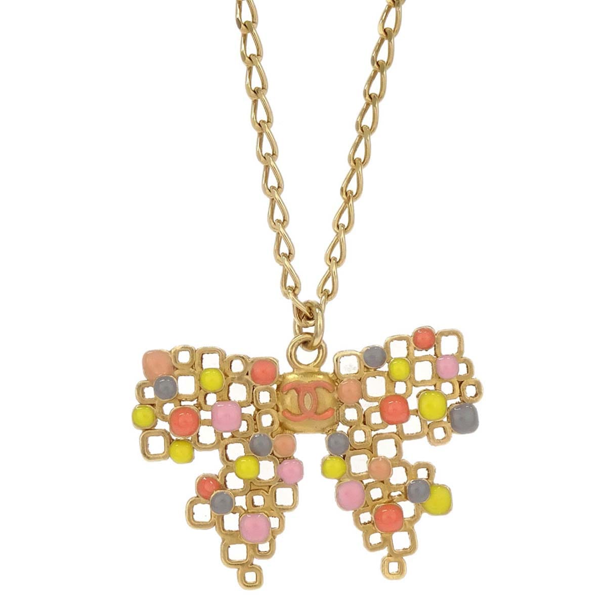 Chanel Gold Colorful CC Bow Motif Pendant Necklace 03S